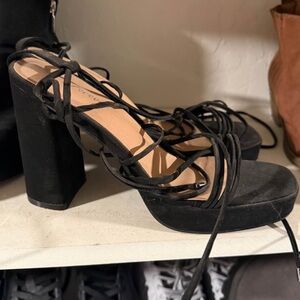 Black Strappy Platform Block Heel Sandals